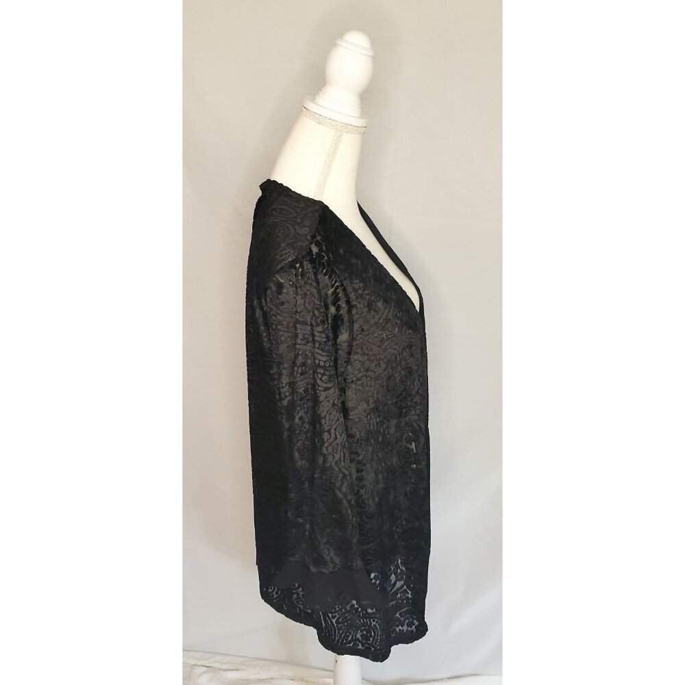 Jara Black Burnout Velvet Floral Cardigan Size 1XL 3/4 Flutter Sleeve Romantic - Picture 4 of 10